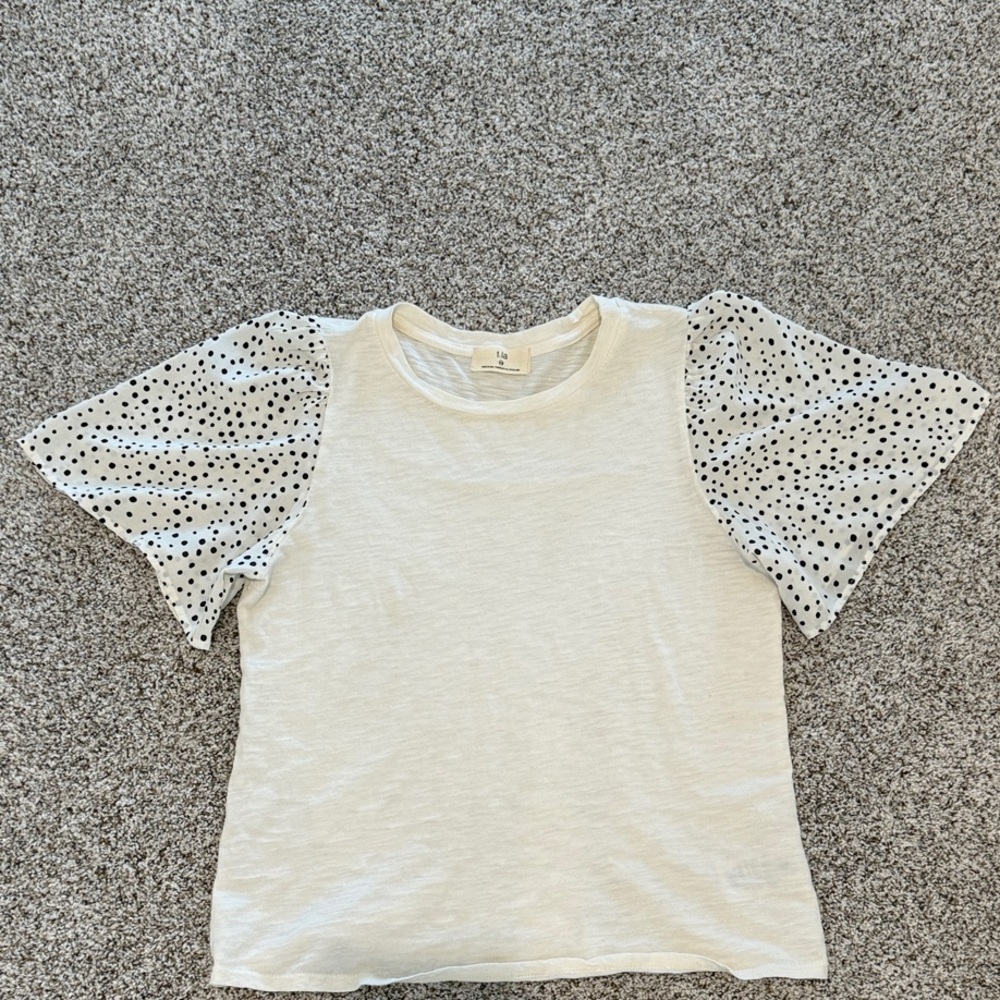 T.La Kids White Tee with Black Polka Dot Sleeves